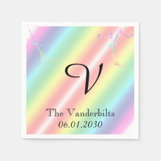 Elegant Rainbow Floral Monogram Wedding Napkins