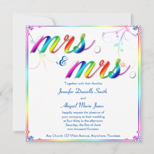 Elegant Rainbow Floral Mrs. Wedding Invitation
