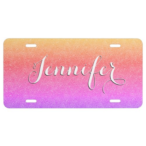 Elegant Rainbow Glitter DIY Script Name License Plate