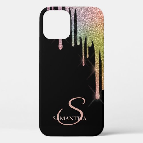 Elegant Rainbow Glitter Drips iPhone 12 Case