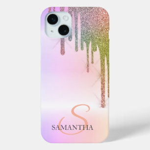 Elegant Rainbow Glitter Drips Ombre iPhone 15 Plus Case