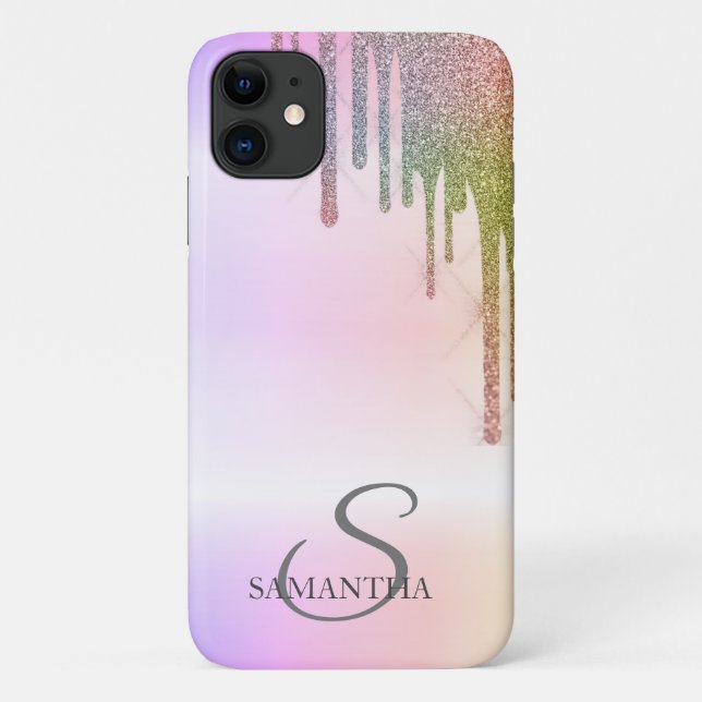 Elegant Rainbow Glitter Drips Ombre Case-Mate iPhone Case (Back)