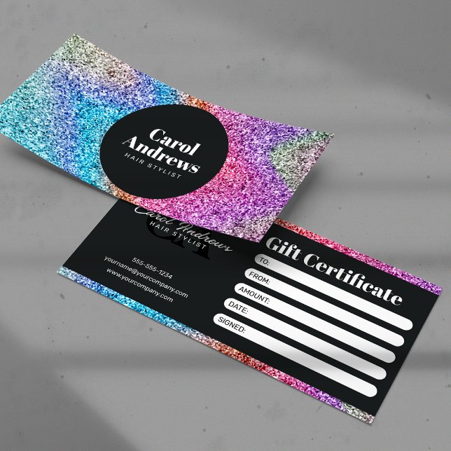 Elegant Rainbow Glitter HairSalon Gift Certificate (Creator Uploaded)