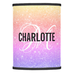 Elegant rainbow glitter monogram name lamp shade