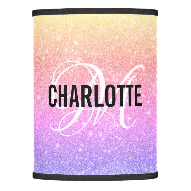 Elegant rainbow glitter monogram name lamp shade (Front)