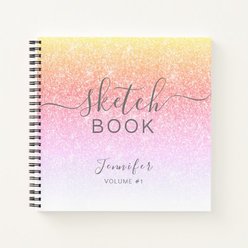 Elegant Rainbow Glitter Sketchbook Name Script Notebook