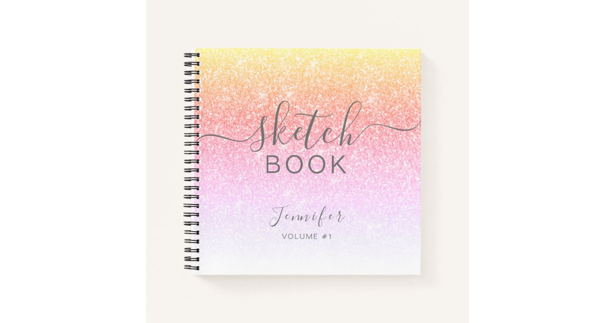 Elegant Rainbow Glitter Sketchbook Name Script Notebook