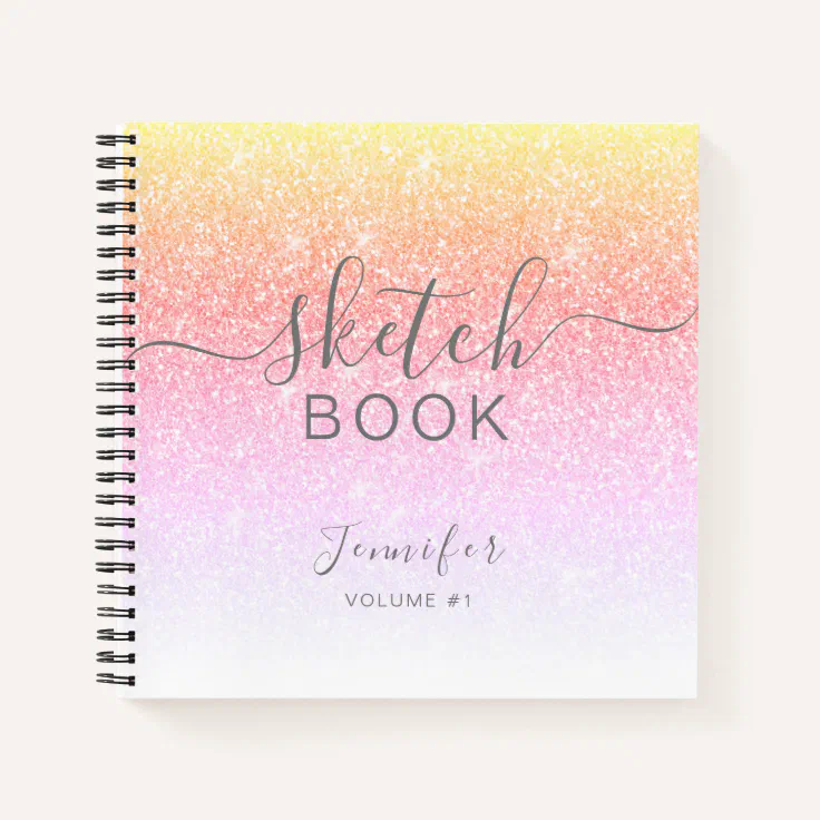 Elegant Rainbow Glitter Sketchbook Name Script Notebook Zazzle