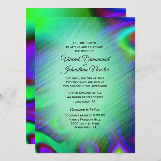 Elegant Rainbow Green  Wedding Invitations (Front/Back)