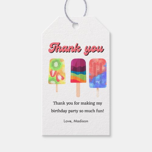 Elegant rainbow ice pops birthday thank you   gift tags