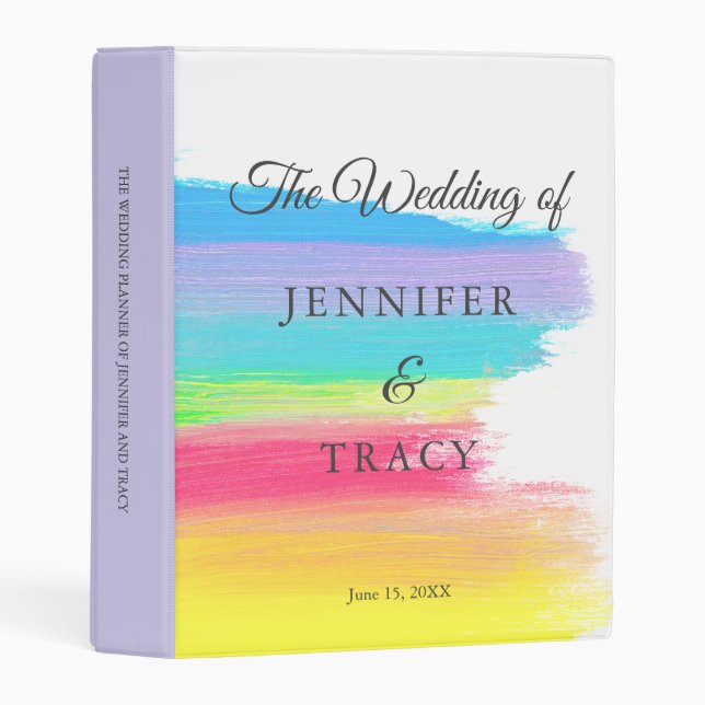Elegant Rainbow LGBTQ Personalized Wedding Planner Mini Binder (Front/Spine)