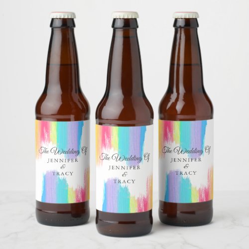 Elegant Rainbow LGBTQ Wedding Personalized Beer Bottle Label