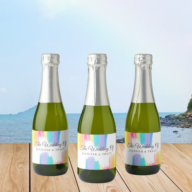 Elegant Rainbow LGBTQ Wedding Personalized Mini Sparkling Wine Label (Creator Uploaded)