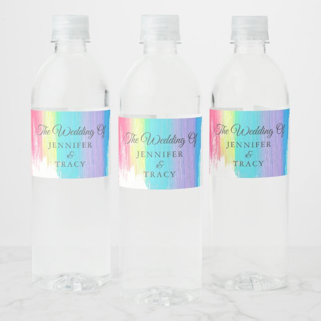 Elegant Rainbow LGBTQ Wedding Personalized Mini Water Bottle Label (Bottles)