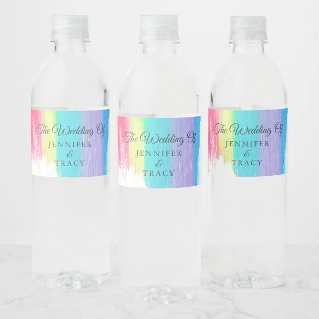 Elegant Rainbow Lgbtq Wedding Personalized Mini Water Bottle Label 