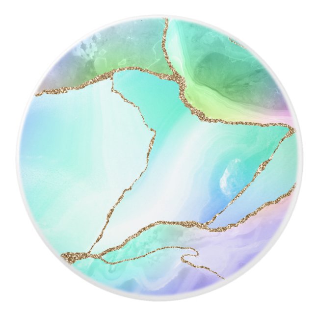 Elegant Rainbow Pastel Geode Agate Geode Gray Ceramic Knob (Front)