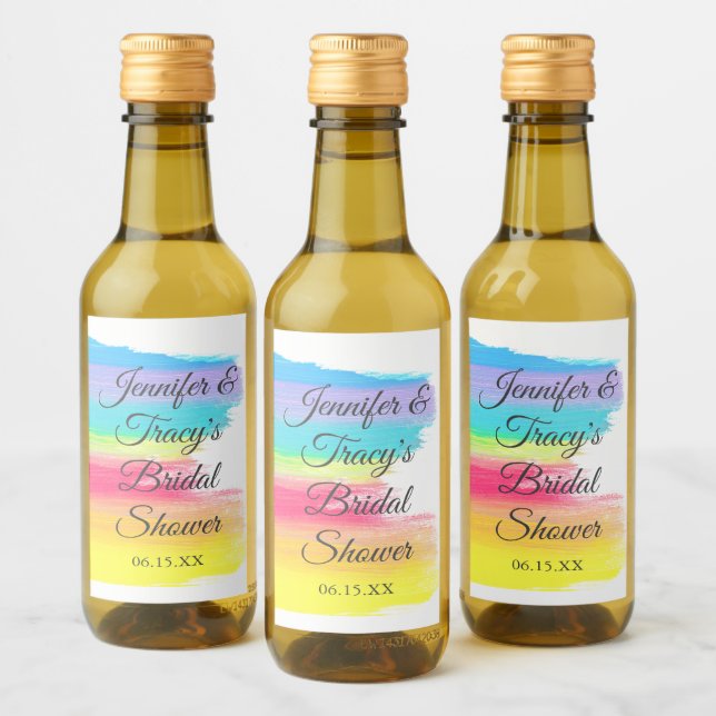 Elegant Rainbow Personalized Bridal Shower Mini Wine Label (Bottles)