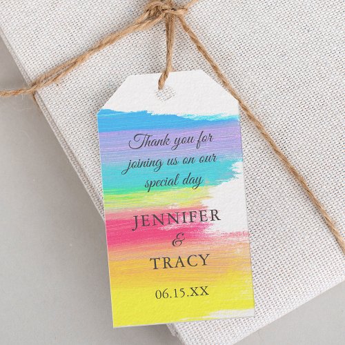 Elegant Rainbow Personalized Colorful Wedding Gift Tags