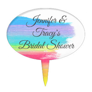 Elegant Rainbow Personalized Lesbian Bridal Shower Cake Topper