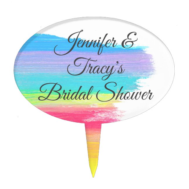 Elegant Rainbow Personalized Lesbian Bridal Shower Cake Topper (Front)