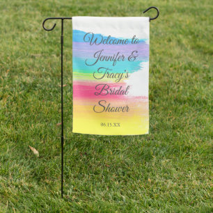 Elegant Rainbow Personalized Lesbian Bridal Shower Garden Flag