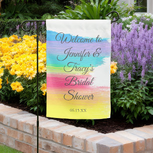 Elegant Rainbow Personalized Lesbian Bridal Shower Garden Flag