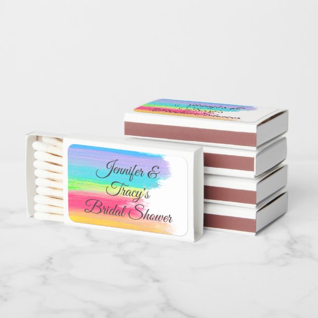 Elegant Rainbow Personalized Lesbian Bridal Shower Matchboxes (Stacked)