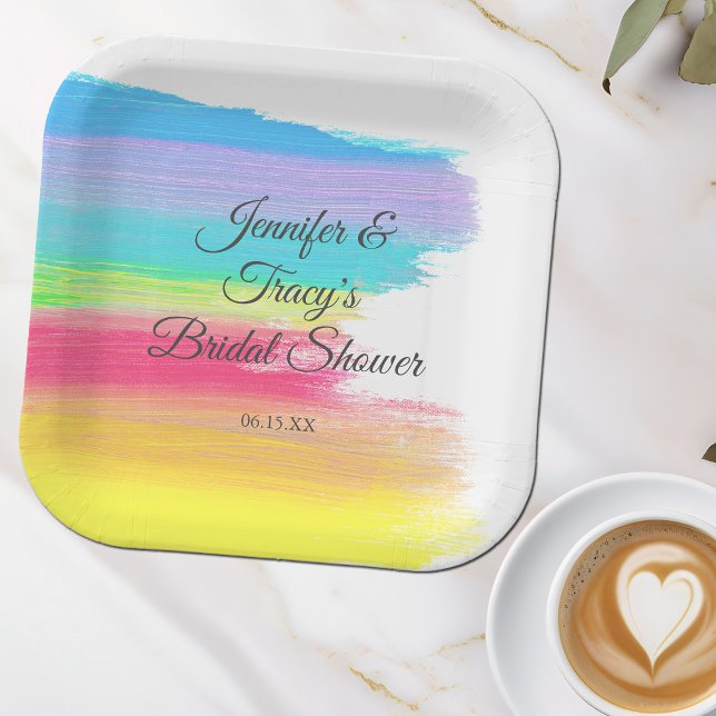 Elegant Rainbow Personalized Lesbian Bridal Shower Paper Plates (Creator Uploaded)