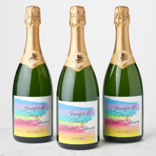 Elegant Rainbow Personalized Lesbian Bridal Shower Sparkling Wine Label