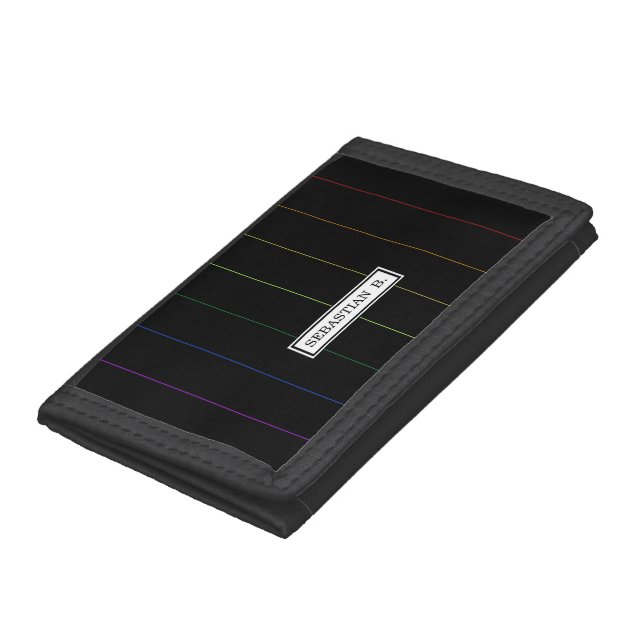 Elegant Rainbow Pinstripes Custom Name Tri-fold Wallet (Bottom)