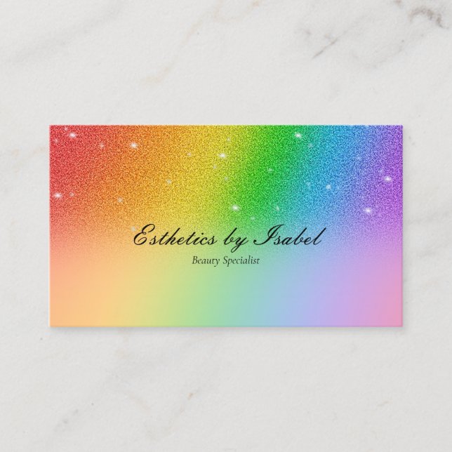 Elegant Rainbow Sparkle Esthetician Business Card (Front)