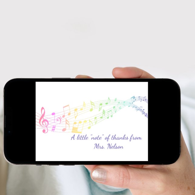 Elegant Rainbow Staff Music Teacher Thank You Card (Front Digital)
