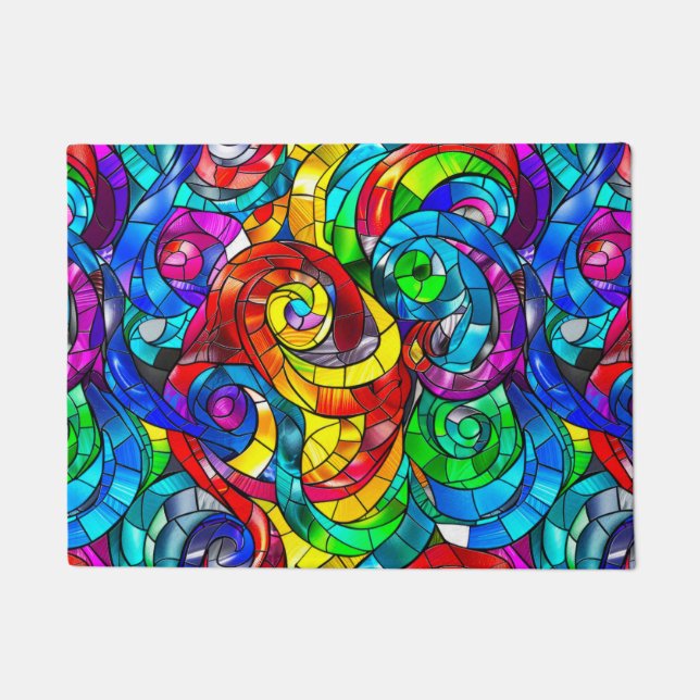 Elegant Rainbow Stained Glass Pattern Doormat (Front)