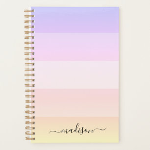 Elegant rainbow striped script name planner