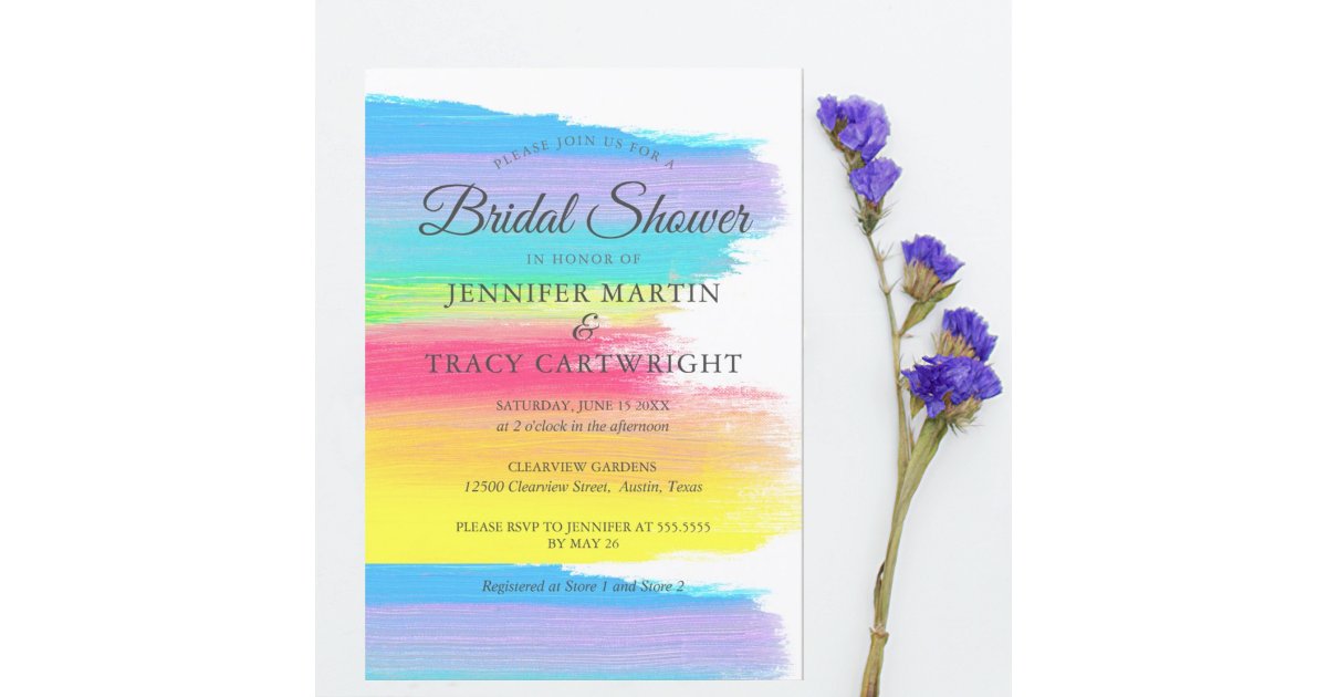 Elegant Rainbow Two Brides Lesbian Bridal Shower Invitation | Zazzle