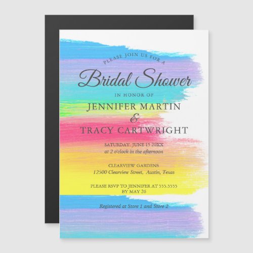 Elegant Rainbow Two Brides Lesbian Bridal Shower Magnetic Invitation