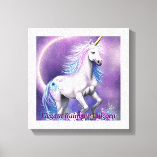 Elegant Rainbow Unicorn Floral Horse Purple Sky Canvas Print