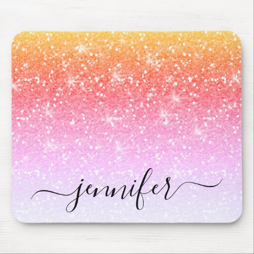 Elegant Rainbow Unicorn Glitter Sparkle Your Name Mouse Pad