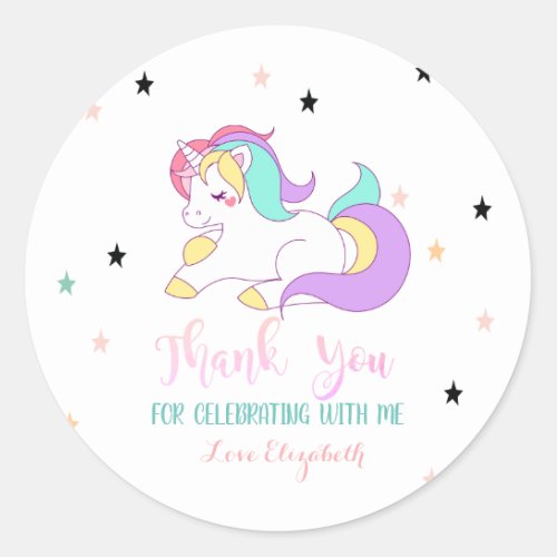 Elegant Rainbow  Unicorn Stars Classic Round Sticker