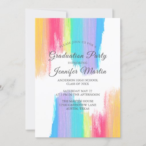 Elegant Rainbow Watercolor 2023 Graduation Party Invitation | Zazzle