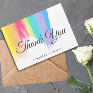 Elegant Rainbow Watercolor Colorful LGBTQ Wedding Thank You Card