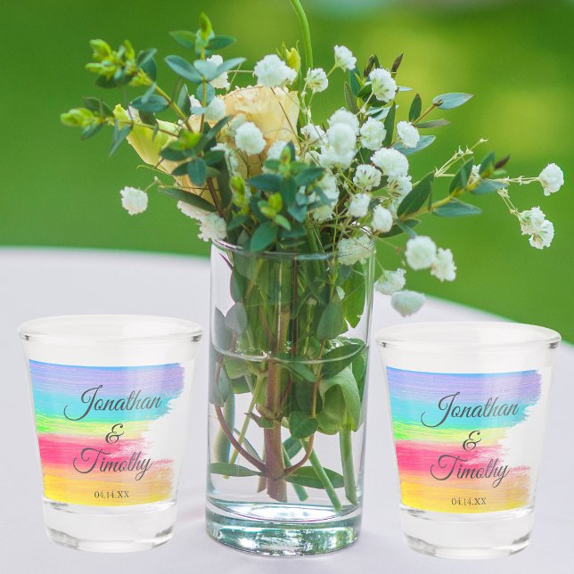 Elegant Rainbow Watercolor Custom LGBTQ Wedding Shot Glass (Creator Uploaded)