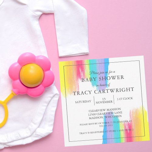 Elegant Rainbow Watercolor Modern Baby Shower Invitation