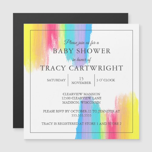 Elegant Rainbow Watercolor Modern Baby Shower Magnetic Invitation