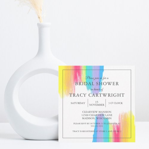 Elegant Rainbow Watercolor Modern Bridal Shower Invitation