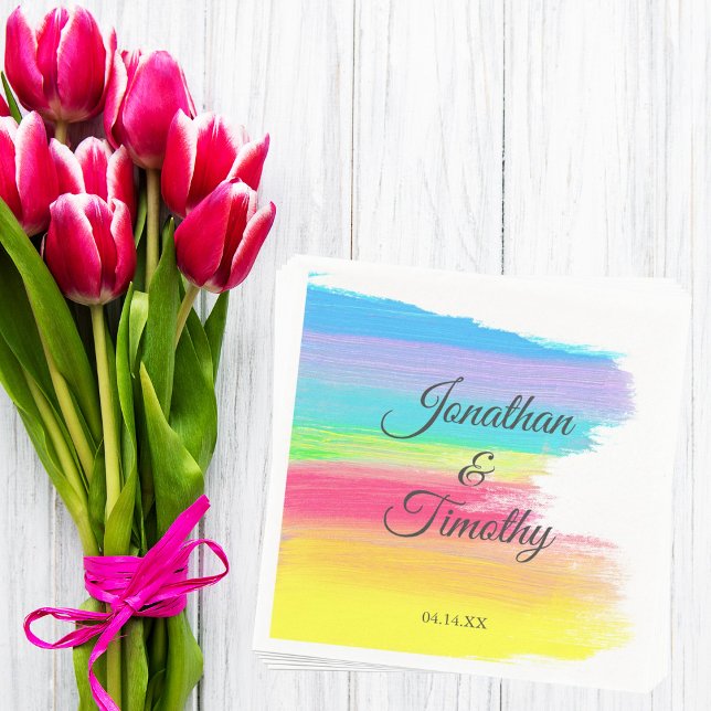 Elegant Rainbow Watercolor Modern LGBTQ Wedding Napkins (Creator Uploaded)