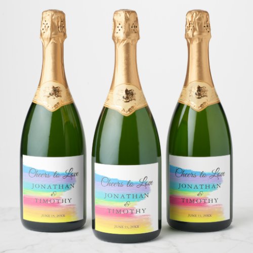 Elegant Rainbow Watercolor Modern LGBTQ Wedding Sparkling Wine Label