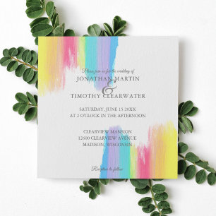 Elegant Rainbow Watercolor Paint Summer Wedding Invitation