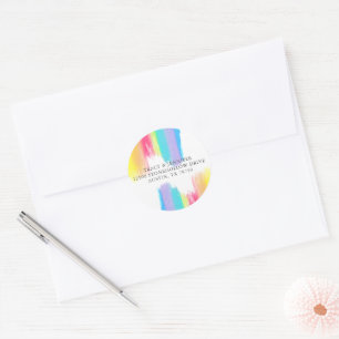 Elegant Rainbow Watercolor Wedding Return Address Classic Round Sticker