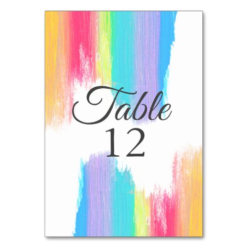 Elegant Rainbow Watercolor Wedding Table Number